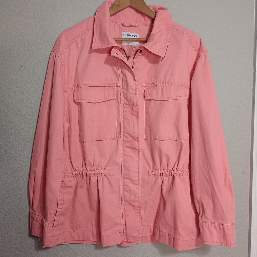 Old Navy Cinched Waist Utility Jacket In Salmon - Picture 3 of 10